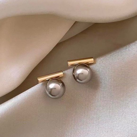 1pair Copper Imitation Pearl Grey Color Women's Light Luxury Elegant Versatile - Picture 3 of 13